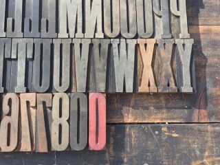 Large 4” Antique VTG Clarendon Wood Letterpress Print Type Block A - Z Letters Set 4