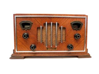 VINTAGE 1930s RESTORED PROTRUDING CHROME TRIM ZENITH ANTIQUE OLD RADIO & PLAYS 2