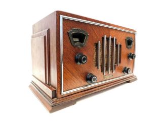 VINTAGE 1930s RESTORED PROTRUDING CHROME TRIM ZENITH ANTIQUE OLD RADIO & PLAYS 4