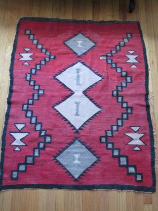Antique Navajo Rug Large Early Weaving With Desirable Red Field