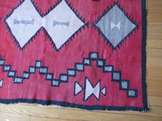 Antique Navajo Rug large early weaving with desirable red field 3