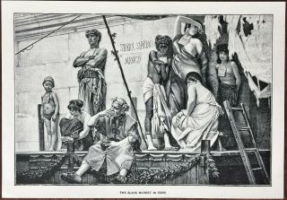Vintage Rare 1901 Steel Engraving The Slave Market In Rome Ancient Rome