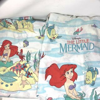 Vintage Disney Little Mermaid Ariel & Flounder Twin Size Sheet Set Flat & Fitted