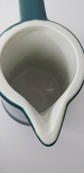 Vintage Teal HALL China Pottery Creamer Mini Pitcher Syrup MCM Restaurant Ware 3
