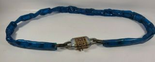 Vintage Bicycle Twist Combination Lock With 35 " Chain W/ Blue Vinyl Have Combo