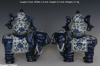 Fine Chinese Pair Blue And White Porcelain Elephant Statues
