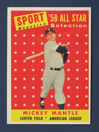 1958 Topps Mickey Mantle All Star Baseball Card 487.  Very Fine