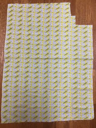 Vintage Partial Feedsack: Yellow Green Bows Blue Flowers On White Background 2