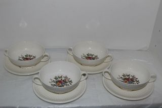4 Vintage Wedgwood Conway Handled Cream Soup Bowls W/saucers/liners