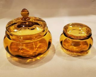 Set Of 2 Vintage Amber Canisters Jars With Lids For Bathroom Vanity,  Candy,  Nuts