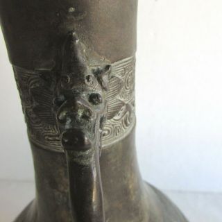 Antique Chinese Bronze Vase - Archaistic Design on Bands - Dragon Handles 5
