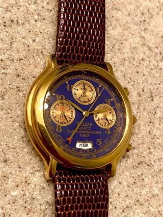Pulsar N944 - 7a00 100m Quartz Alarm Chronograph World Timer Stainless Watch Rare