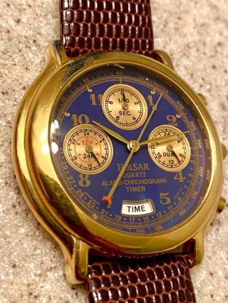 PULSAR N944 - 7A00 100M Quartz Alarm Chronograph World Timer Stainless Watch Rare 2