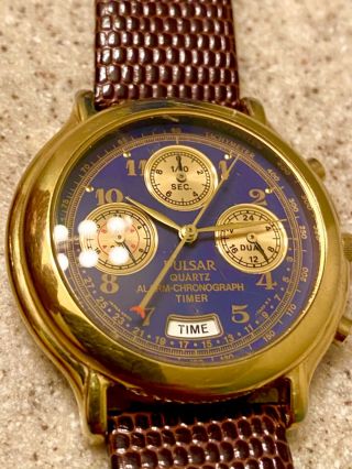 PULSAR N944 - 7A00 100M Quartz Alarm Chronograph World Timer Stainless Watch Rare 3