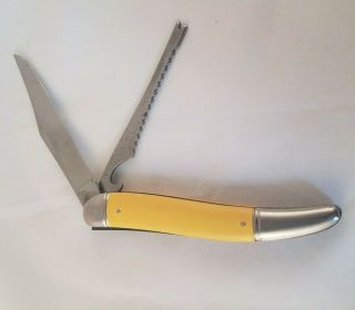 Vintage Imperial Crown Yellow Handle Fishing Folding Pocket Knife Fish Scaler 2