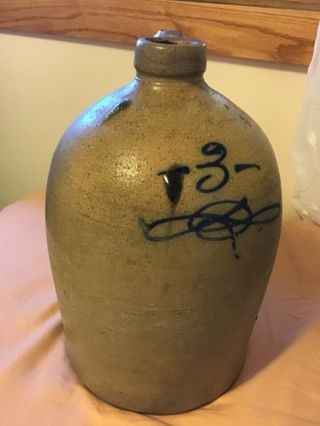 Antique Primitive Salt Glazed Stoneware Whiskey 3 Beehive Jug Reserve Is $165