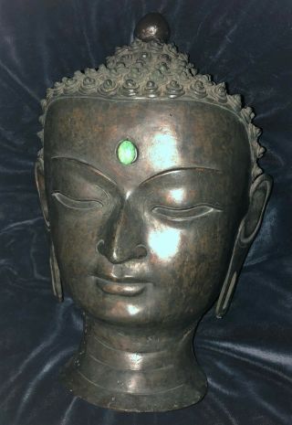 Old Large Chinese Bronze Buddha Head 14 " In.  Figure  Not Vase