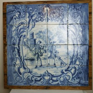 Vintage Ceramic 16 - Tile Panel Portuguese Azulejo Blue White Sant 