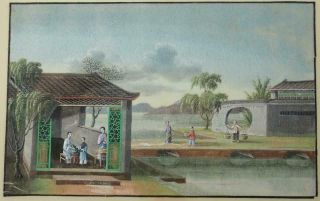 Antique Chinese Qing 19th Century Tea Production Canton Silk Trade Painting