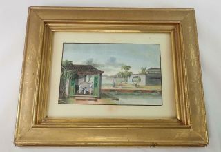 Antique Chinese Qing 19th Century Tea Production Canton Silk Trade Painting 2