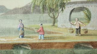 Antique Chinese Qing 19th Century Tea Production Canton Silk Trade Painting 5