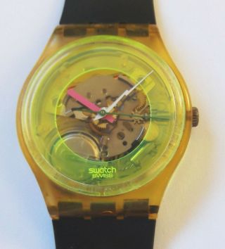 Swatch Watch - 1985 - Techno - Sphere - Gk101 - Band - Polished Crystal - Battery