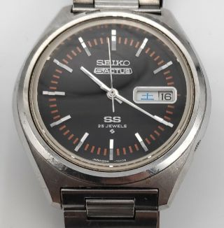 Seiko 5 Actus 25j Day - Date Black Automatic Watch 6106 - 7490 Vintage 1972