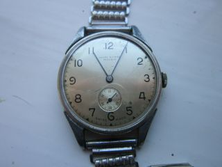 Vintage 1940s Mens Wristwatch Military Style With Bonklip Style Bracelet
