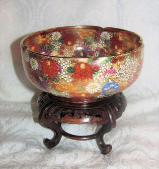 Antique Japanese Satsuma Bowl On Stand Meiji 19th Century