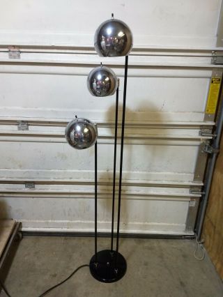 Vintage Tall Modern 3 Ball Floor Lamp Chrome Orb Omi Light Ball Light Space Age