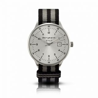 Bergmann Uhr 1957 Schwarz - Grau Nato - Textilarmband