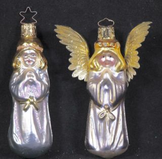 Two (2) Vintage 4 In.  Glass Angel Ornaments