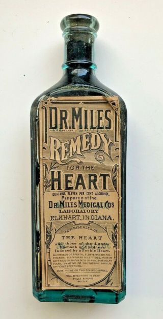 Vintage Dr.  Miles Remedy For The Heart Medical Quackery Medicine Bottle