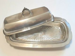 Vintage Silver Covered Butter Dish With Glass Insert And Handle.  B.  Altman & Co