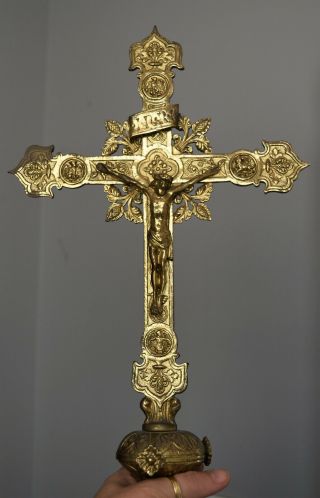 ⭐ Antique Crucifix Bronze,  Altar,  Church Cross,  Made 19th Century⭐