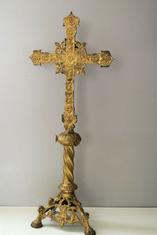 ⭐ antique crucifix bronze,  altar,  church cross,  made 19th century⭐ 3
