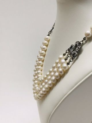 Anne Koplik Vintage Style Triple Strand Freshwater Pearl Crystal Necklace 2