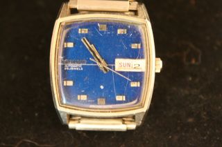Vintage Seiko Square Blue Dial Day Date 5606 - 5000 25 Jewels Automatic Watch
