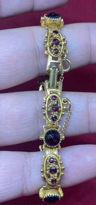 Vintage Victorian Style Faux Garnet Gold Tone Bracelet