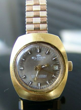 Vergoldete " Eloga " Damen Armband Uhr Handaufzug / 17 Jewels Gelagertes Werk