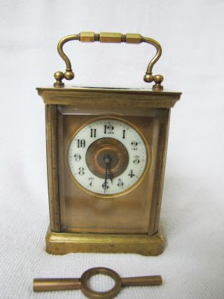 Antique 19th Century Small French Carriage Clock With Porcelain Dial.