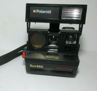 Vintage Polaroid Sun 660 Autofocus Instant 600 Flash Camera W/ Strap