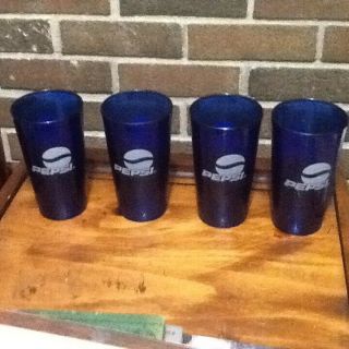 4 Vintage Pepsi Cola 24oz Carlisle Plastic Restaurant Cups,  Blue Usa Made Vtg