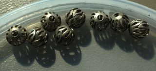 Vintage M.  Haskell Aged Silver Lotus Entwined Leaf Open Petal Round Metal Beads