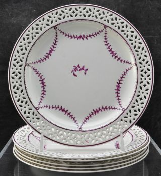 Set Of 6 Antique Wedgwood Hp Creamware Reticulated Plates 19th Century