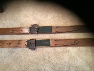 Vintage Early 1900’s Antique Wooden Snow Skis Outstanding 3