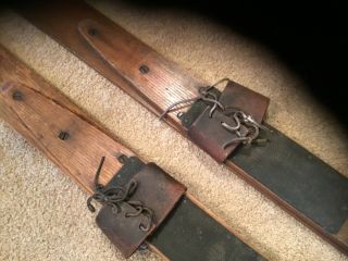 Vintage Early 1900’s Antique Wooden Snow Skis Outstanding 5