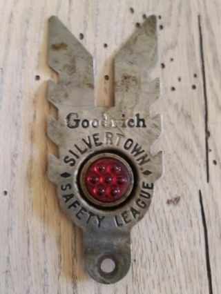 Vintage Goodrich Silvertown Safety League License Plate Metal Topper - Cleveland