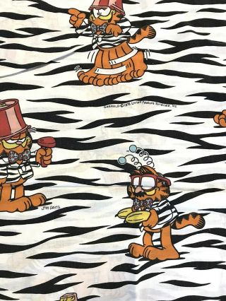 Vintage 1978 Garfield Twin Flat Top Sheet Zebra Stripe Jim Davis