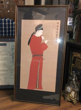 Antique Framed Chinese Painting Of A Man In Red 2